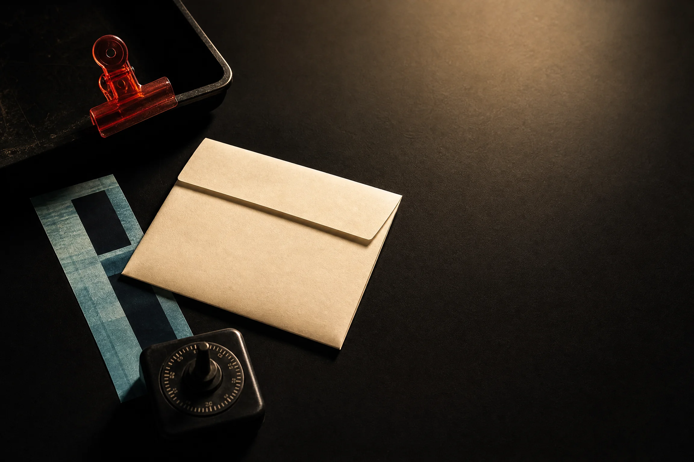 Darkroom desk with an envelope prepared for a print request